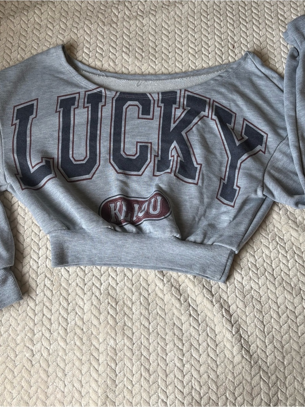Lucky Graphic Cropped Sweatshirt - Gray